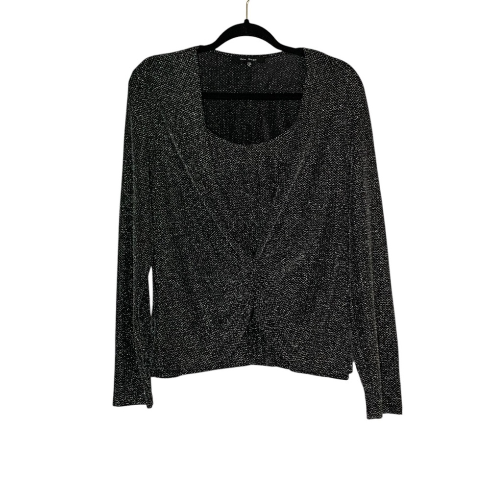 Blu Sage black/silver‎ metallic scoop neck long sleeve cocktail blouse. Size XL